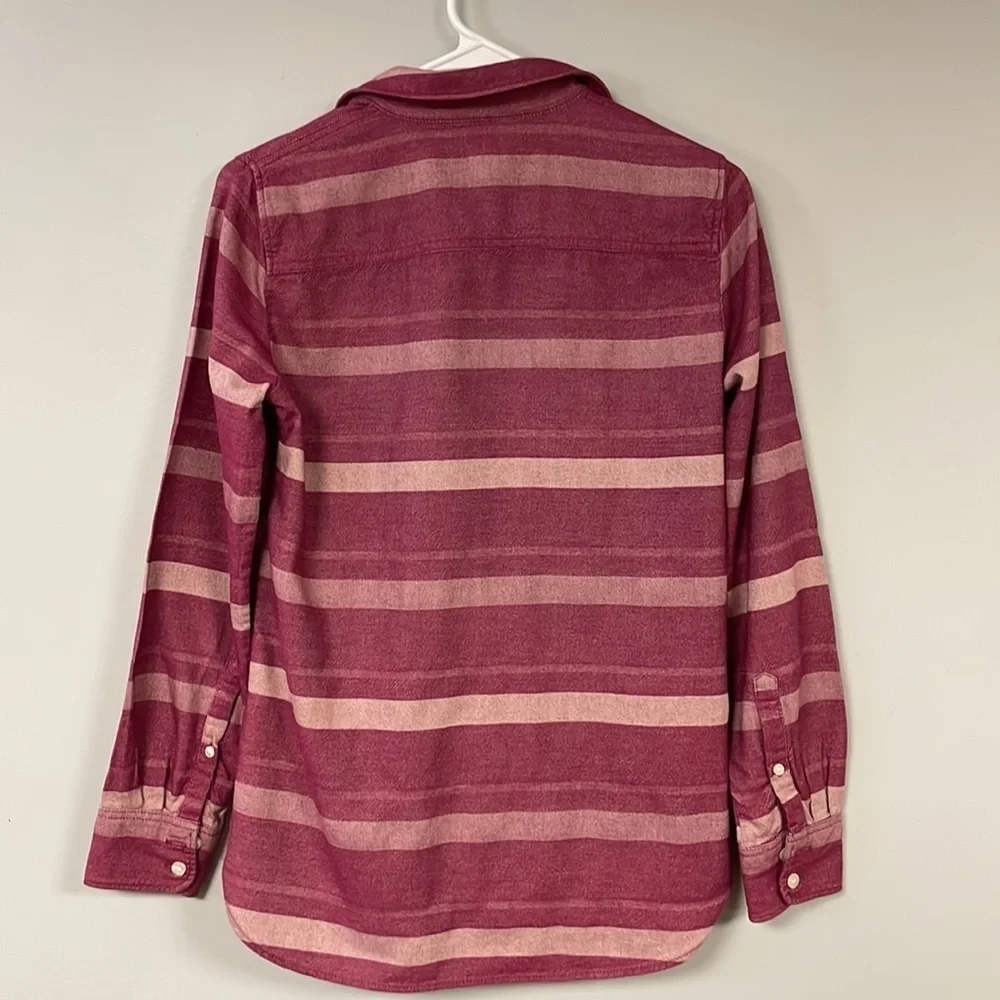 J Crew striped button down shirt, XS, Roomy, plum & lavender, heavy fabric